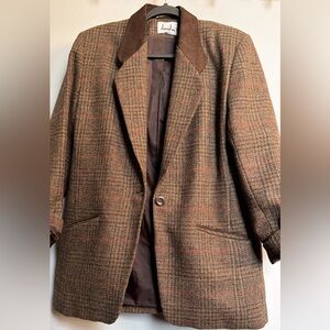 Vintage Wool Tweed Blazer w/ Suede Collar | 6